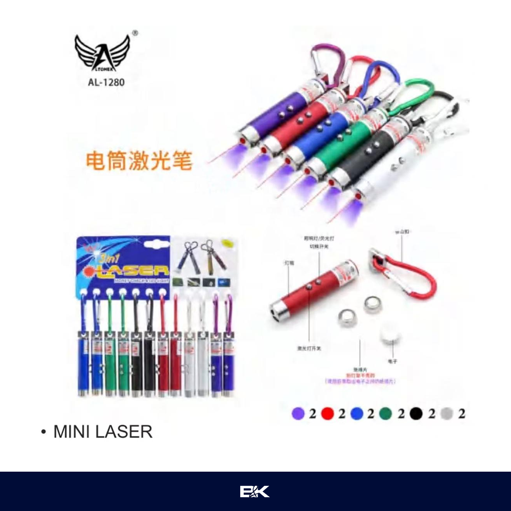 APONTADOR LASER 3 EM 1 COM CHAVEIRO AL-1280 | CARTELA C/12