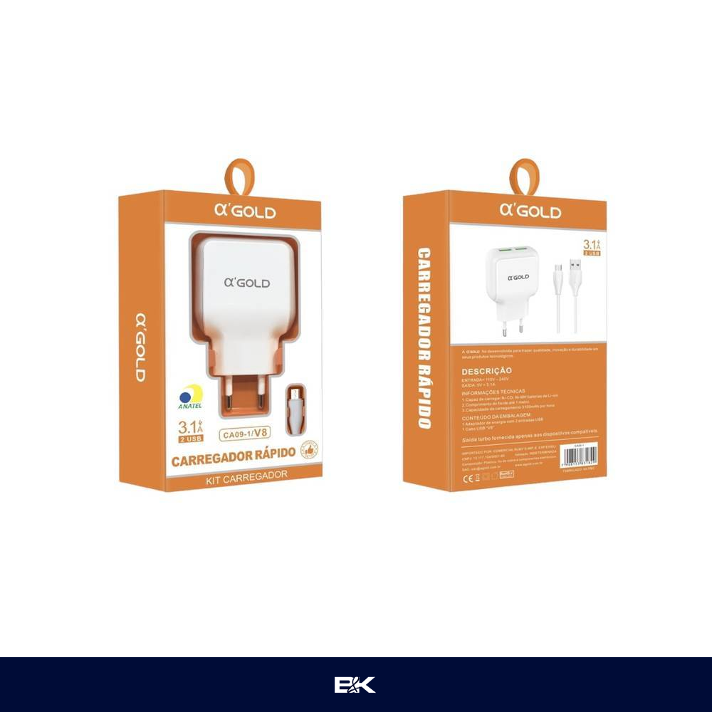CARREGADOR COM CABO A'GOLD 3.1A TIPO C