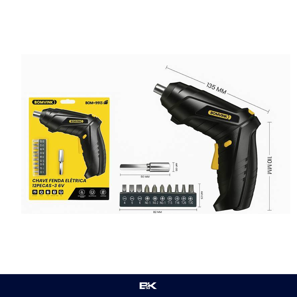 PARAFUSADEIRA ELÉTRICA RECARREGÁVEL COM MALETA BOMVINIK BOM-9913