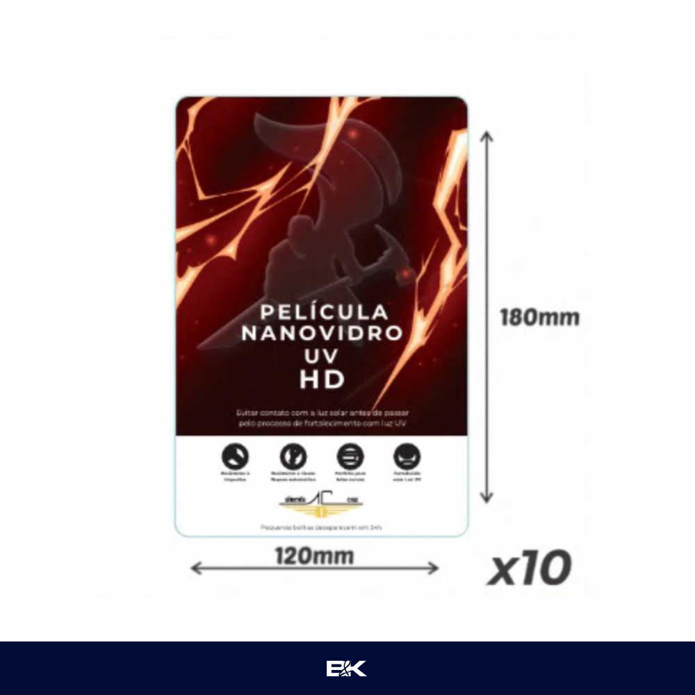 INSUMO PELÍCULA NANOVIDRO HD ALMEIDA CRUZ - PACOTE COM 10 FOLHAS