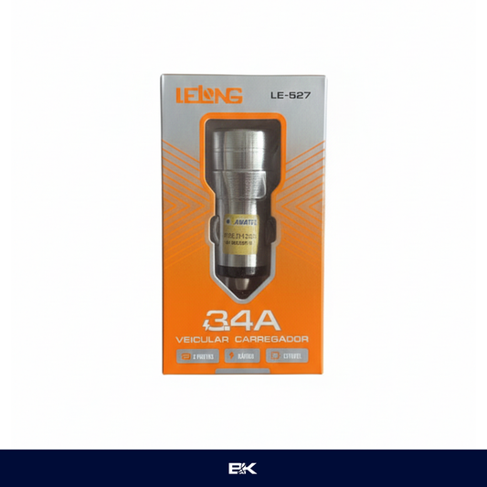 FONTE VEICULAR METALIZADA 3.4A 2USB LELONG LE-527
