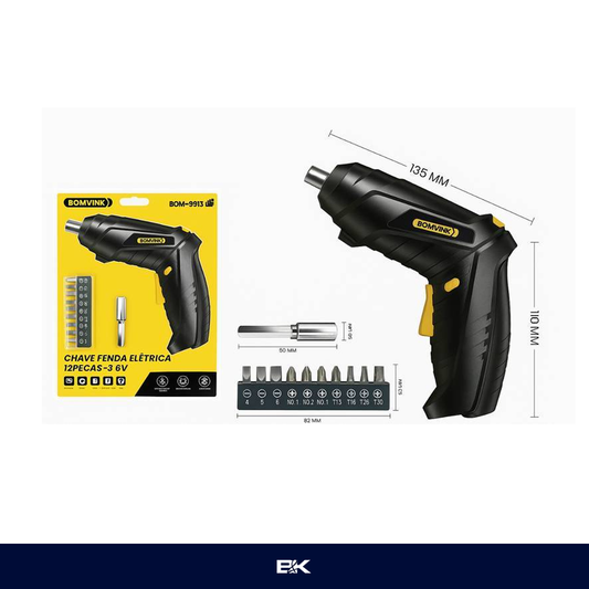 PARAFUSADEIRA ELÉTRICA RECARREGÁVEL COM MALETA BOMVINIK BOM-9913